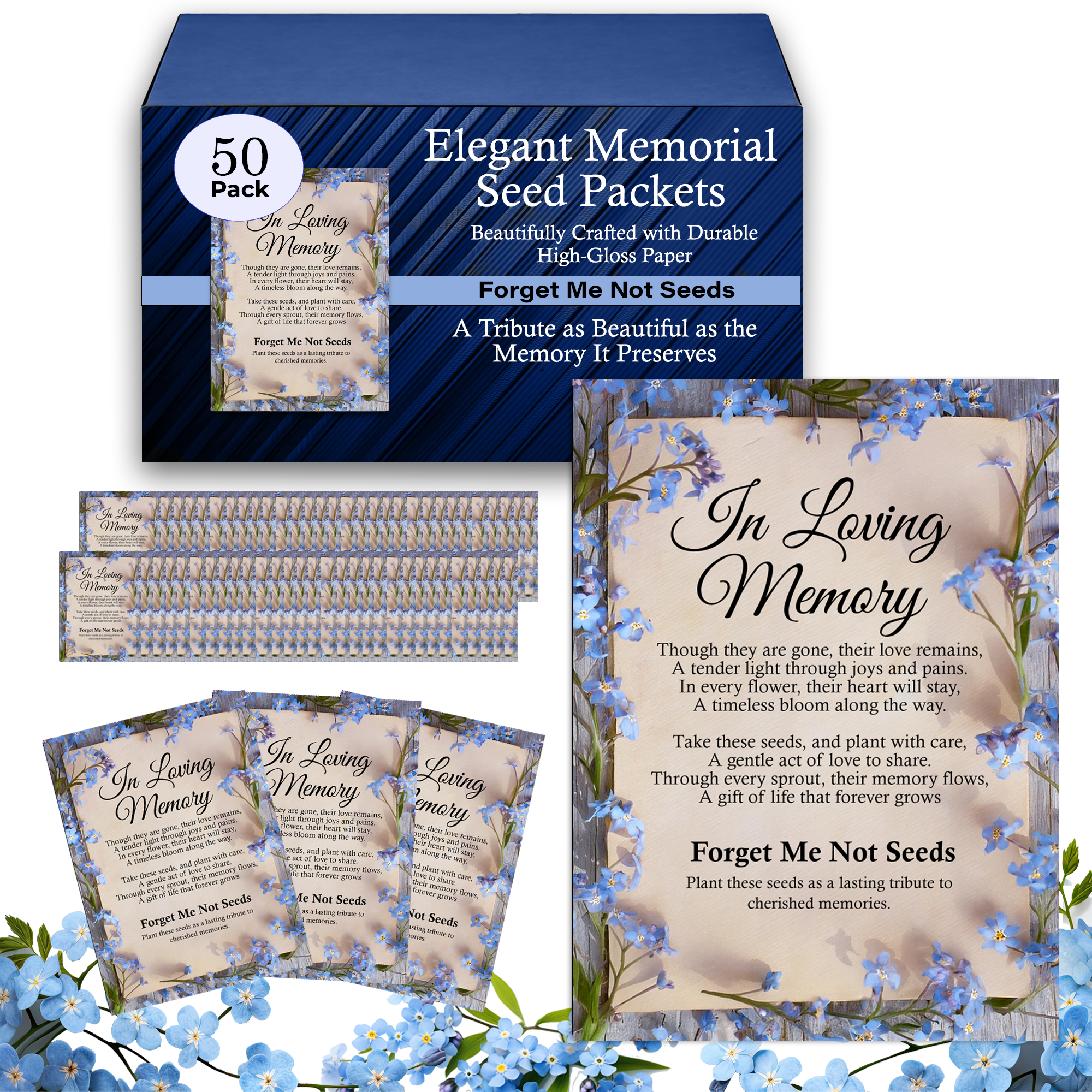 'In Loving Memory' Blue Forget-Me-Not Seed Packets