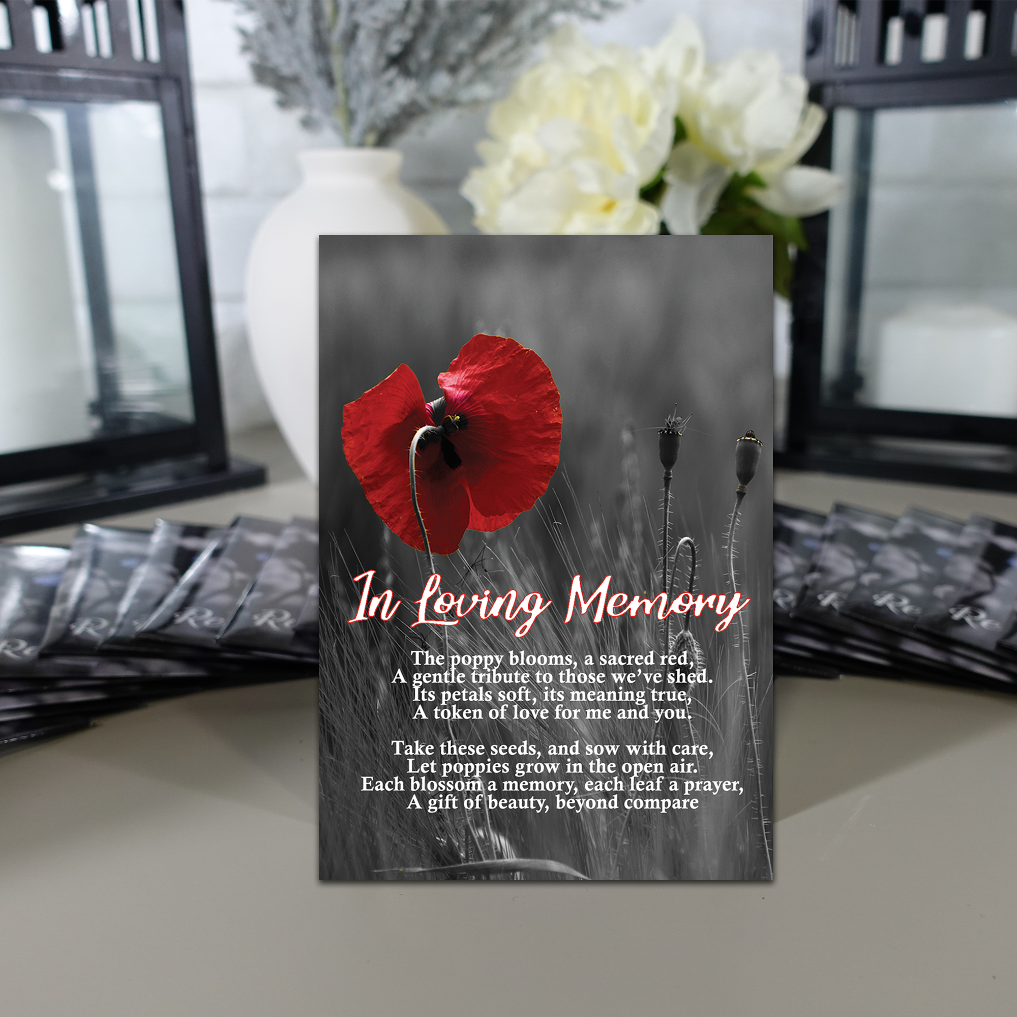 'In Loving Memory' Red Poppy Seed Packets